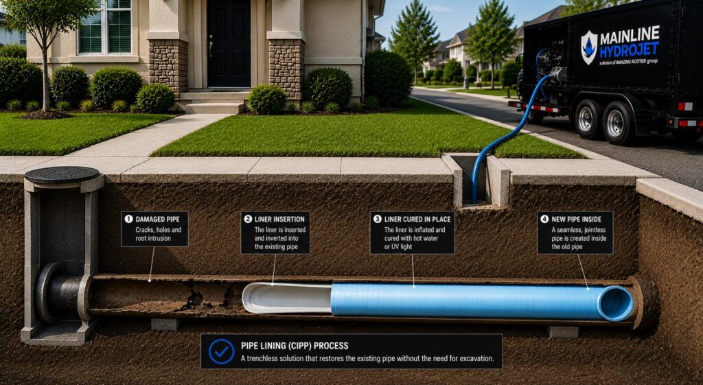 Pipe lining creating a new pipe inside an existing sewer pipe
